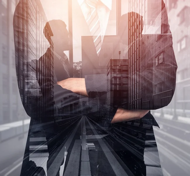 Double Exposure Image of Business Person