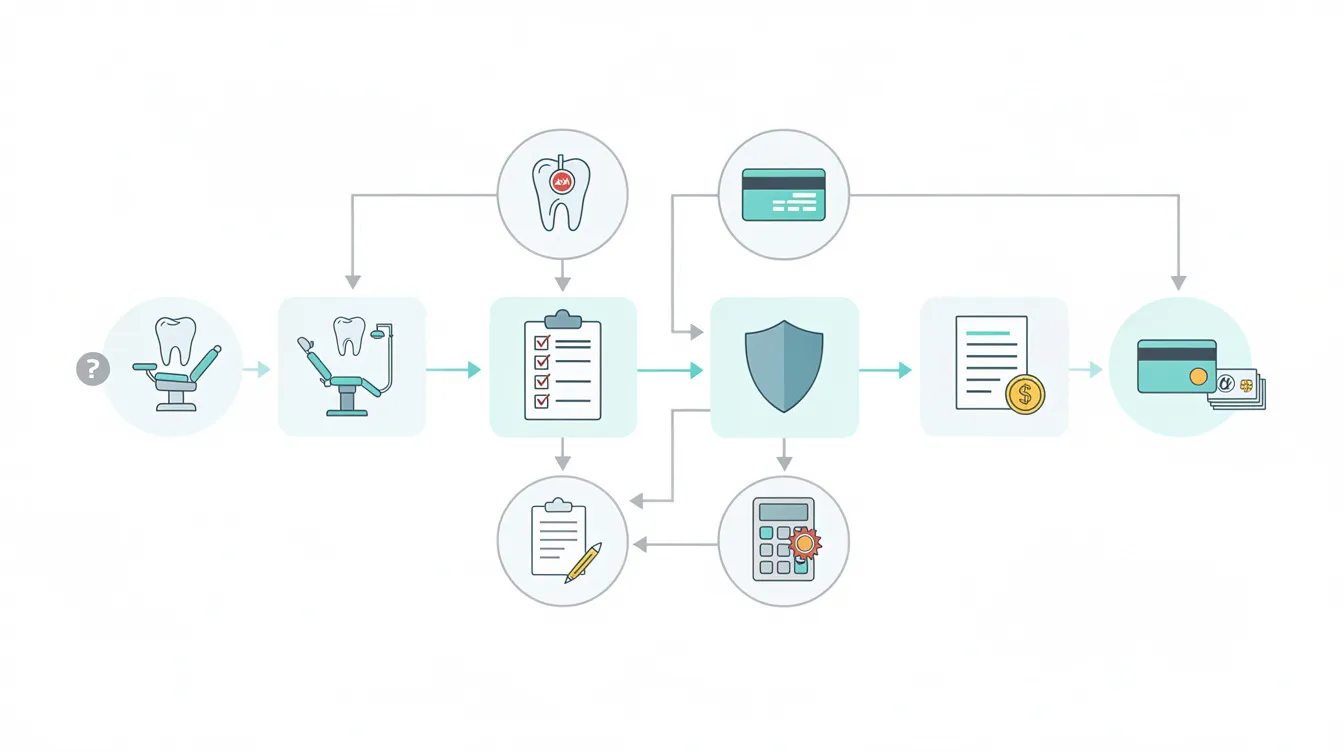 The image features a flow chart illustrating the dental billing process, using various icons and graphics to represent steps such as patient communication, insurance verification, and claim submission. This visual guide highlights the roles of dental professionals and the importance of efficient billing systems in enhancing patient satisfaction and managing revenue in dental practices.