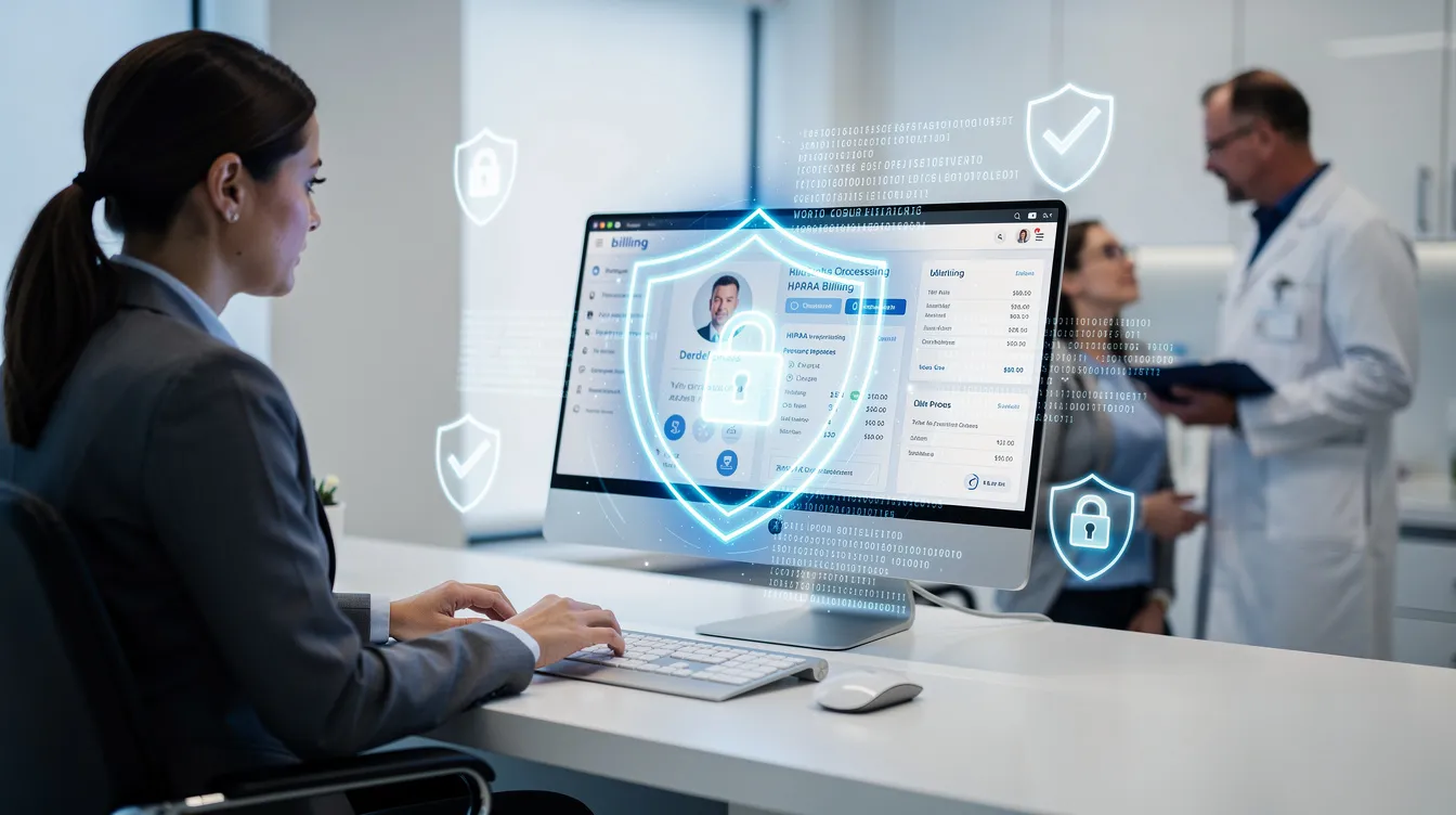 The image illustrates the importance of dental billing cybersecurity in dental offices, highlighting the need for compliance with dental billing laws and regulations to protect patient information. It emphasizes the role of effective compliance programs in preventing health care fraud and ensuring accurate documentation in dental practices.